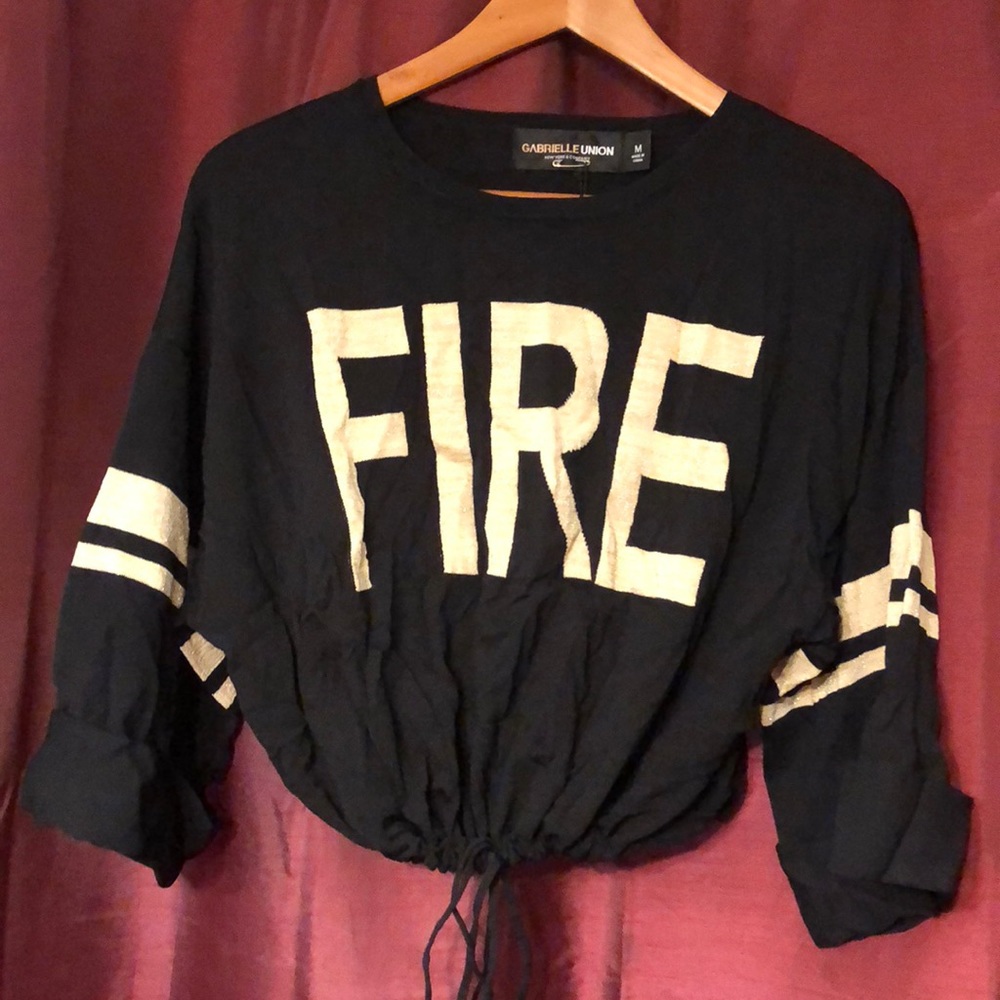 Gabrielle Union NY&Co FIRE Crop Drawstring Shirt